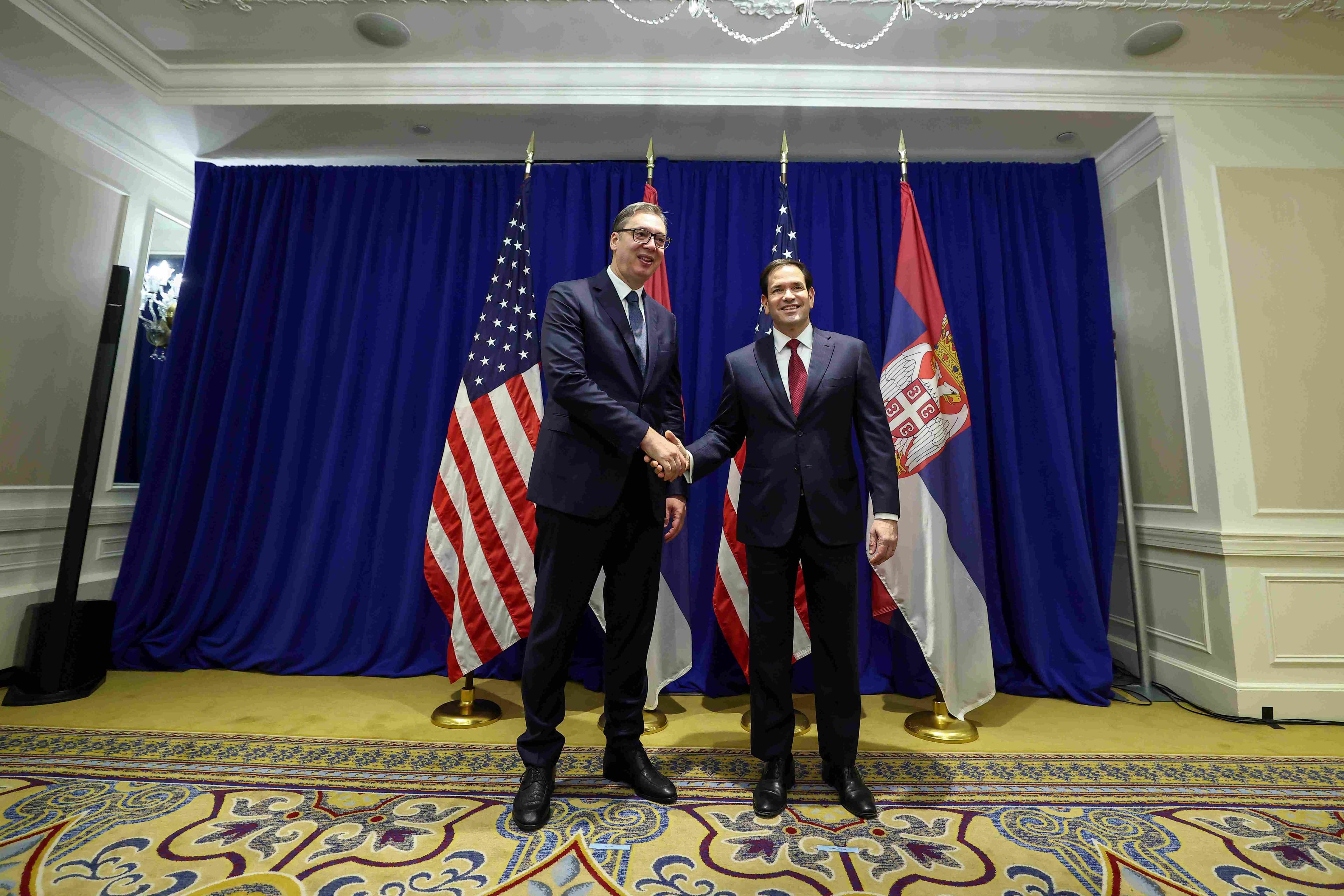 Vučić i Rubio; Charly Triballeau/Pool Photo via AP